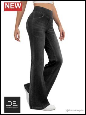 High Waisted Bell Bottom Jeans Stretchy Bootcut Pull On Denim Pants